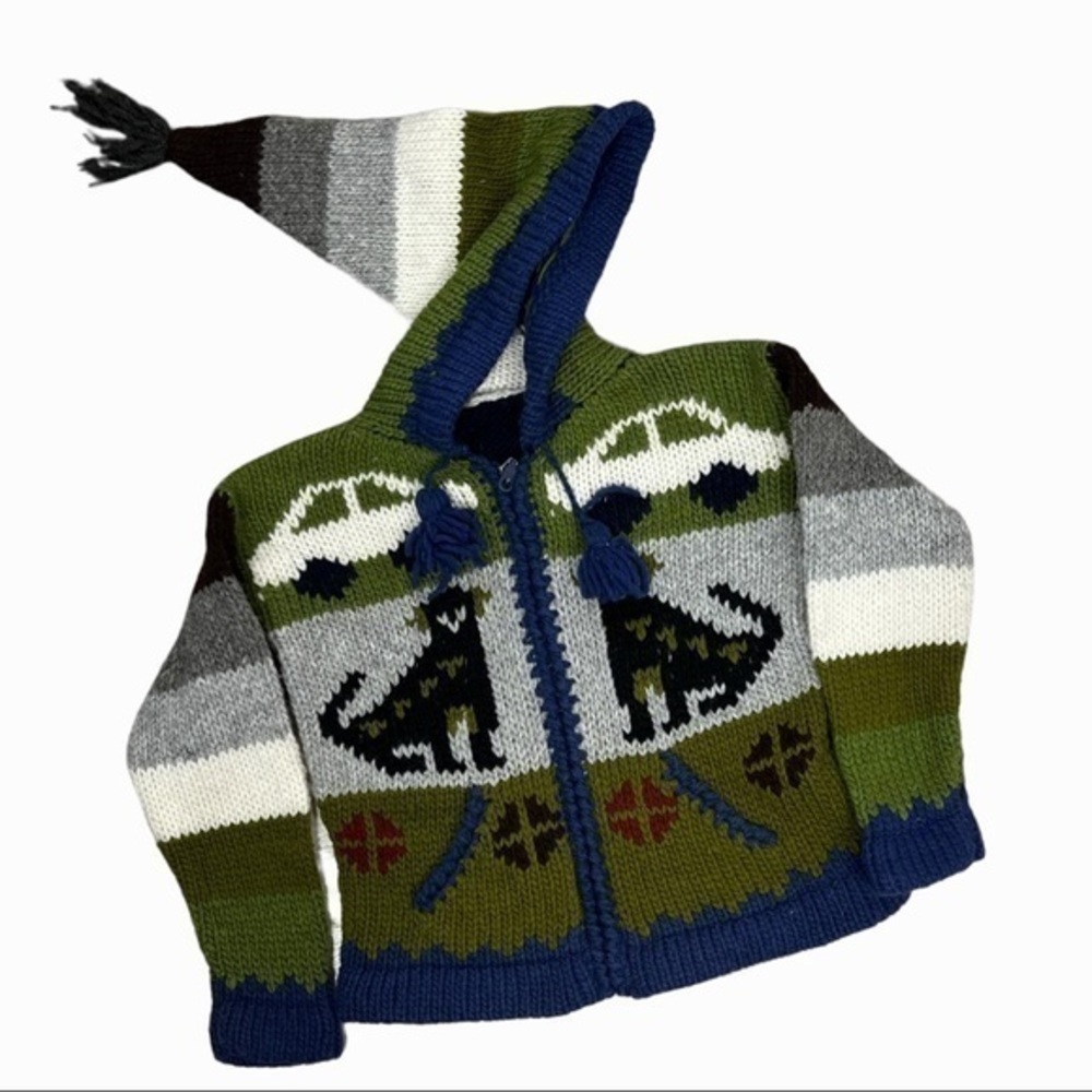 Vintage Hand knit puppy and cars zip up sweater - Picture 3 of 10